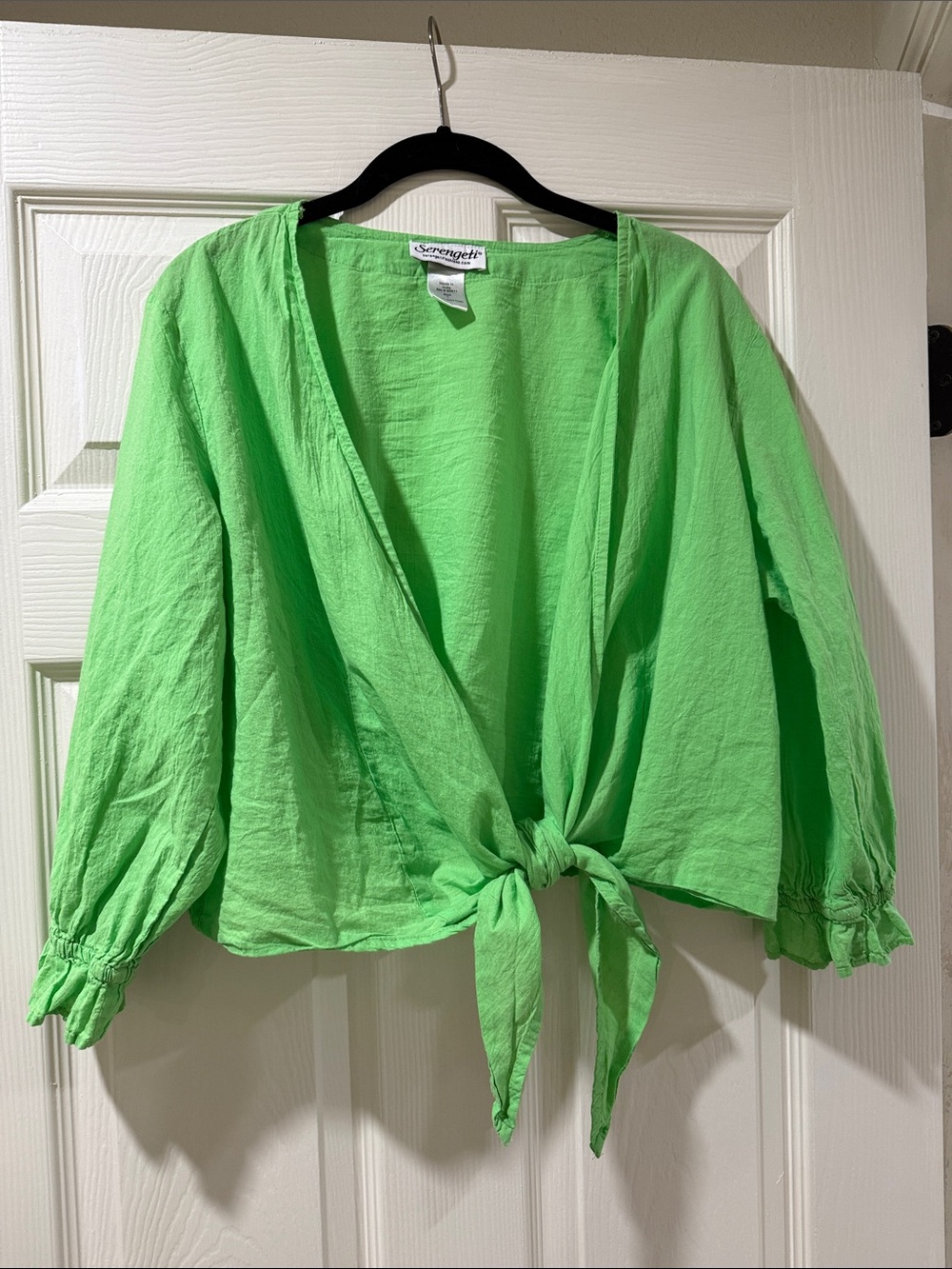 Serengeti Bright Green Tie-Front Blouse or Swimsuit Coverup Size Large